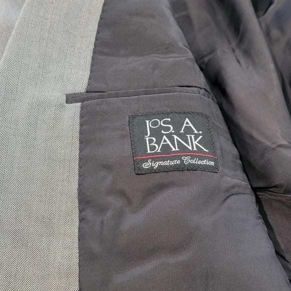 40L Men's Jos. A Bank Blazer Silver Gray Herringbone Silk & Wool Sport Coat - Picture 8 of 10